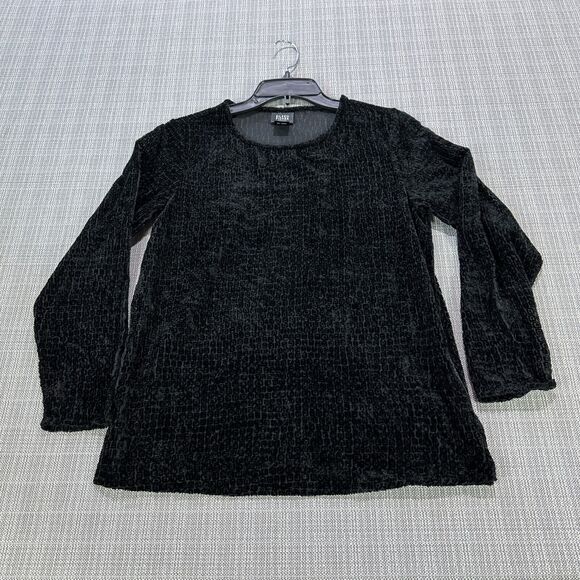 Eileen Fisher Petites Shirt Small PS Black Burnout Velvet Geometric Whimsygoth - Picture 1 of 8